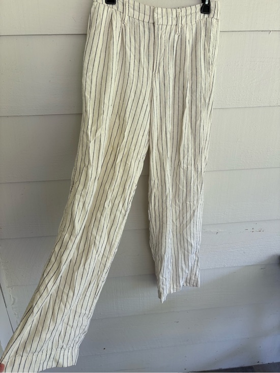 a new day Pants - New Day Women’s Size 2 Linen Blend Striped Wide Leg Pants Cream Black Coastal